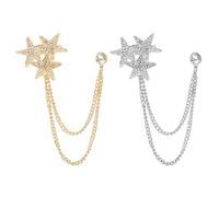 Alipis Lot de 2 Broches Étoile Chaîne avec Cristaux, Épingles à Poitrine pour Vêtements, Finition Dorée et Argentée, Accessoires Mode Femme pour Fête, Mariage et Tenue Élégante