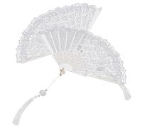 Alipis Lot De 2 Éventails Pliants Vintage Blancs avec Dentelle Et Pompon Éventails Décoratifs pour Femmes Parfaits pour Un Goûter