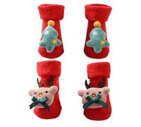 Alipis Lot de 2 Paires de Chaussettes de Noël Épaisses en Coton pour Bébé 0-1 an Chaussettes Chaudes d'hiver Motifs Sapin et Renne Confortables et Adaptées aux -Nés