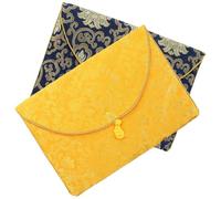 Alipis Lot de 2 Pochettes Brodées en Brocart Conteneur de Stockage pour Textes Sacrés Bouddhistes Petite Pochette en Tissu Motifs Floraux Bleus et Dragons Jaunes Paquet à Bijoux Pratique