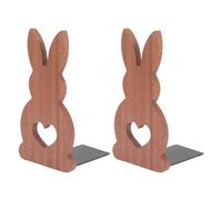 Alipis Lot de 2 Serrage-Livres en Bois Massif Couleur Wengé Support de Livre Décoratif de Lapin Motif Cœur Compact et Antidérapant pour Bureau Organisation D’Étagère et Rangement de