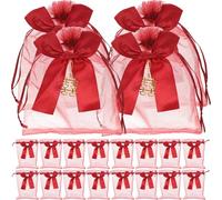 Alipis Lot de 20 Paquet à Cordon Rouge en Mesh et Polyester pour Dragées Mariage, Pochettes Élégantes et Pratiques pour Petits Trésors et Pièces, pour Fêtes
