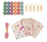 Alipis Lot de 24 Set de Paquet Présents de Noël en Feutre Cordon Autocollants Chiffres pour Calendrier de L’Avent 24 Pinces Incluses 10 Mètres de Corde en Coton pour Bonbons et