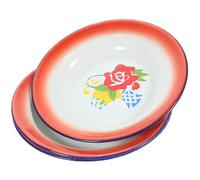 Alipis Lot de 3 Assiettes en Émail Vintage 20 CM Style Chinois Rétro Assiettes de Service Rondes pour Salade et Apéritif Vaisselle Résistante et Facile à Nettoyer pour Repas et