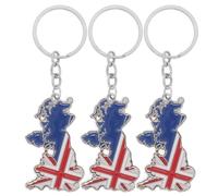 Alipis Lot de 3 Porte-clés Métal Massif Carte Royaume-uni Drapeau Britannique Amulette Souvenir Fête Nationale Accessoire Clé Moto Voiture Scooter