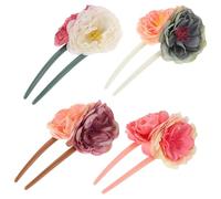 Alipis Lot de 4 Épingles à Cheveux de U Fleurs Séchées Bicolores Accessoires Chinois Vintage pour Chignons Pinces à Fleurs Légères et Confortables pour Femmes Tenue Sûre pour Cheveux