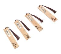 Alipis Lot de 4 Marque-Pages Artisanaux en Bois Naturel Motifs Chinois, Style Classique Sculpté, Léger et Portable, pour Étudiants et Lecteurs Passionnés, Accessoires de Bureau Élégants