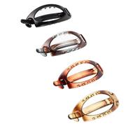 Alipis Lot de 4 Pinces à Chignon Ovales Françaises Clips Cheveux Incurvés pour Femmes Finition Brillante Couleurs Ambre Rouge Ambre Jaune et Noir Brillant Maintien Sécurisé pour