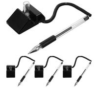 Alipis Lot de 4 Stylos à Signature Noirs 0,5 MM Support de Bureau Fixe, Stylos à Bille en Plastique Résistants à L'Usure pour Hôtel, Banque et Salle de Conférence