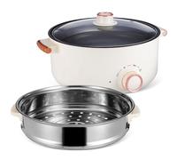 Alipis Multi-function Portable Electric Hot Pot Non-stick Cooker with Steam Basket for Boiling Stewing Frying People Quick Heating Kitchen Appliance for Dorm Office Travel