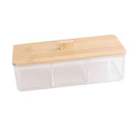 Alipis Organisateur à Compartiments pour Bâtonnets De Coton Boîte De Rangement Transparente avec Couvercle en Bois De Canne à Sucre pour Salle De Bain