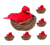 Alipis Ornements D’Oiseaux Artificiels Cardinal 5 Cm en Mousse Rouge Vif, Décorations De Noël Réalistes pour Sapins, Guirlandes Et Artisanat Festif, Lot De 6 Set De Pièces Nids Miniatures