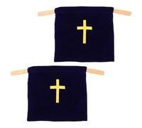 Alipis Paquet de Dons pour L'église avec Poignées en Bois, 2 Pièces, Bleu, Design Broderie Élégante, pour Communion et Rassemblements Religieux