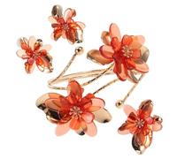 Alipis Parure Bijoux Femme Minimaliste Boucles D'oreilles Puces et Bracelet Manchette à Fleurs Rouge en Acrylique pour Sorties Décontractées et Occasions Festives