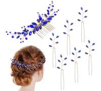 Alipis Peigne à Cheveux Strass Set Bleu Royal Épingles Décoratives U Accessoires Mariage Mariée Demoiselles Honneur Polyvalents
