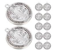 Alipis Pendentifs Médaille de Saint Benoît en Métal Argenté Lot de 30 Breloques Rondes à Finition Antique Symbole de Protection Catholique pour Colliers Chapelets et Projets