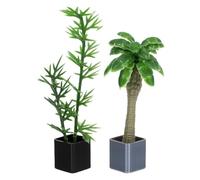 Alipis Plantes Artificielles Miniatures Bambou et Palmier Réalistes 2pcs en Plastique Vert Modèle Naturel pour Décoration Intérieure Cuisine et Salon pour Maison