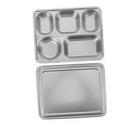 Alipis Plateau Repas Inox avec Couvercle Compartiments pour Contrôle Portions Grand et Épais Tray Déjeuner Sécurisé pour Famille et Pique- Réutilisable