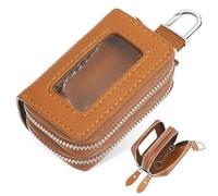 Alipis Pochette à Clés Zippée et Design Classique Sophistiqué pour Voiture en Cuir Marron Double Compartiment, Portable