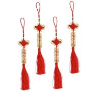 Alipis Pompons à Nœuds Chinois Rouges Feng Shui 4 Pièces de Monnaies Imitation Qing pour Décoration Maison et Voiture, Symbole de Prospérité et Chance Plusieurs Styles