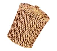 Alipis Poubelle En Rotin Ronde Corbeille À Déchets Avec Couvercle Tissé Poubelle Panier À Linge En Rotin Pot Pour Cuisine Salle De Bain Bureau À Domicile
