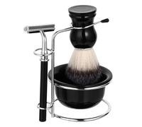 Alipis Rasoir à Barbe en Acier Inoxydable Support, Brosse à Barbe, Bol à Raser 4 Pièces, Kit de Rasage Complet pour Hommes, Accessoires de Rasage Professionnel, Ensemble Quotidien Solide