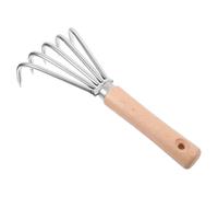 Alipis Râteau Cultivateur à Main en Acier Inoxydable 5 Dents Blanc avec Manche en Bois Court Outil de Désherbage et Ameublissement du Sol pour Jardinage et Plantation Compacte