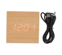 Alipis Réveil Numérique Carré LED en Bois Bambou, Affichage Double Heure et Température, Silencieux Lumineux, Réveil USB, Chevet Chambre Bureau, Fonction Anti-Snooze Intégrée