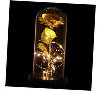 Alipis Rose Artificielle sous Cloche Verre Dorée Lampe Décorative Romantique pour Saint Valentin et Anniversaire Lumière Dambiance Fleur Éternelle sans Batterie