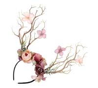 Alipis Serre-tête Cerf Noël avec Fleurs Accessoire de Cheveux pour Fête Photographie Cosplay et Mariage Bandeau Antler Léger et Confortable Décoration Hivernale