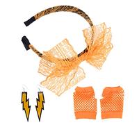 Alipis Set D’accessoires de Fête Années 80 pour Filles, Dentelle Orange | Moufles sans Doigts en Résille, Boucles D’oreilles, Bandeau Assorti, Lot 1 Paire, Style Gothique Disco