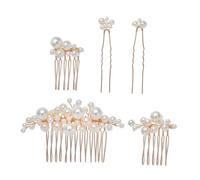 Alipis Set de 5 Accessoires Cheveux Mariage en Alliage Doré Comprenant 3 Peignes à Cheveux en Perles et 2 Fourchettes Décorations Coiffure Élégantes pour Mariée et Occasions Spéciales