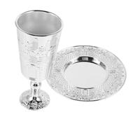 Alipis Set de Coupes Kiddush Alliage de Zinc avec Soucoupe Coupe Shabbat Délicate et Décorative Symbole Religieux pour Cérémonies et Cadeaux