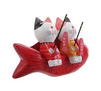 Alipis Statuette de Chat Couple en Bois Sculpté à Main pour Décoration | Rouge, Style Élégant et Charmant, Facile à Entretenir, Peu Encombrant, Chambre, Fête