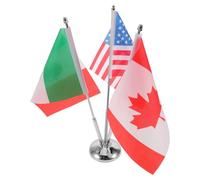 Alipis Support de Drapeau de Table Métallique pour Bureau Base Stable Acier Inoxydable à Trois Tiges avec Drapeaux Usa Mexique Canada Décoration de Table pour Réunions et Événements