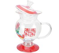 Alipis Tasse à Café en Verre Rétro Couvercle, Design Unique, Bord Lisse et Poignée Pratique, pour Maison ou Café, Couleur Rouge Élégante