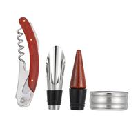 Alipis Tire-Bouchon à Vin Rouge Ergonomique en Bois Rouge Verseur Anti-Gouttes et Collerette pour Dégustation et Service Convivial - Coffret 3 Pièces Boîte Présent en Papier