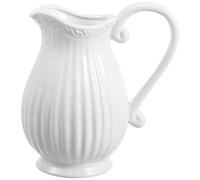 Alipis Vase pichet en céramique blanche - Support de fleurs en porcelaine rustique avec poignée - Pichet à eau décoratif pour étagère et salon