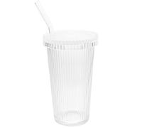 Alipis Verre à Boisson Verre Transparent avec Paille et Couvercle Gobelet à Rayures Verticales pour Café Jus et Thé Design Simple et Pratique Réutilisable