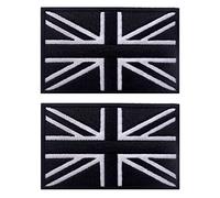 AliPlus Lot de 2 écussons brodés motif drapeau du Royaume-Uni - Tactique militaire - Avec crochet et boucle (noir et blanc)