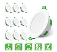 ALIPODLAX Spot LED encastrable, 230 V, Intensité variable, Ultra plat, 68 mm, 3 WT/4 W/6 W/8 W, 3 CCT (3000 K/4000 K/6500 K), IP44