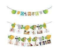 Ali's Creationz Ensemble de décorations d'anniversaire d'animaux de la jungle safari, bannière photo 1er anniversaire et bannière « Happy Birthday » à suspendre pour photo Safari Animal Wild One