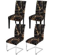 Alishomtll Lot de 4 housses de chaise extensibles pour chaises de salle à manger basculantes, lavables et amovibles, protection pour cuisine, restaurant, banquet, hôtel (noir avec doré)