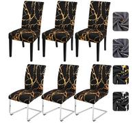 Alishomtll Lot de 6 housses de chaise extensibles pour chaises de salle à manger basculantes, lavables et amovibles, protection pour cuisine, restaurant, banquet, hôtel (noir avec doré)