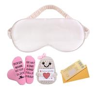 Alishomtll Masque de sommeil en soie - Cadeau pour femme - Doux et confortable - Bloque la lumière - Avec chaussettes, poupée de potate, autocollant à gratter - Cadeau d'anniversaire pour femme