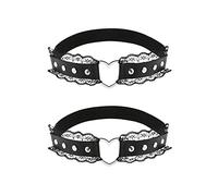 alisikee Lot de 2 jarretières réglables en dentelle en forme de cœur pour femme, noir, taille unique