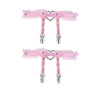 alisikee Lot de 2 porte-jarretelles réglables en dentelle en forme de cœur avec fermoirs antidérapants pour femme, noir/rose, rose, taille unique
