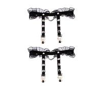 alisikee Lot de 2 porte-jarretelles réglables en dentelle en forme de cœur avec fermoirs antidérapants pour femme, noir/rose, noir, taille unique