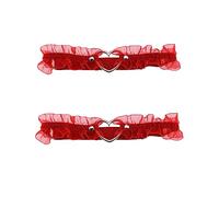 alisikee Lot de 2 porte-jarretelles réglables en dentelle en forme de cœur - Rouge, Rouge, taille unique