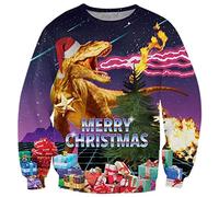 ALISISTER Christmas Jumpers Adultes Garçons Filles Laid Dinosaure Motif Noël Pull Sweat-Shirt Hiver Fête des Fêtes Célébration Pullover Sweater L